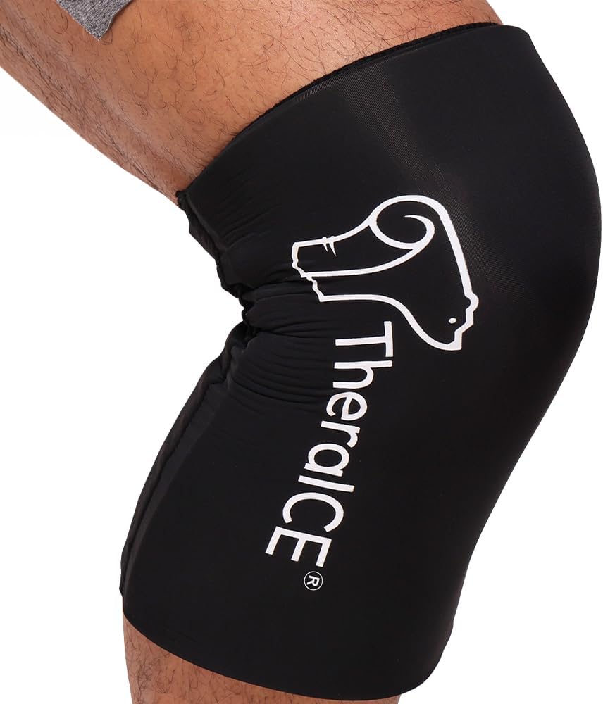 TheraICE Knee Ice Pack Wrap Compression Sleeve for Injuries, Reusable Gel Cold P...