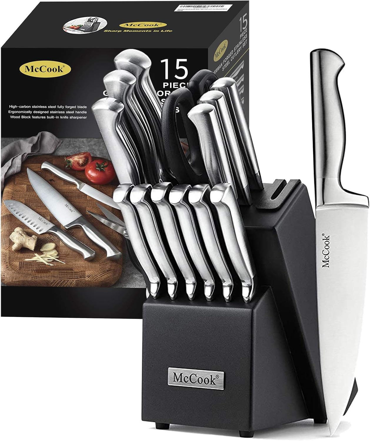 McCook® Knife Sets, German Stainless Steel Knife Block Sets with Built-in Sharpe...