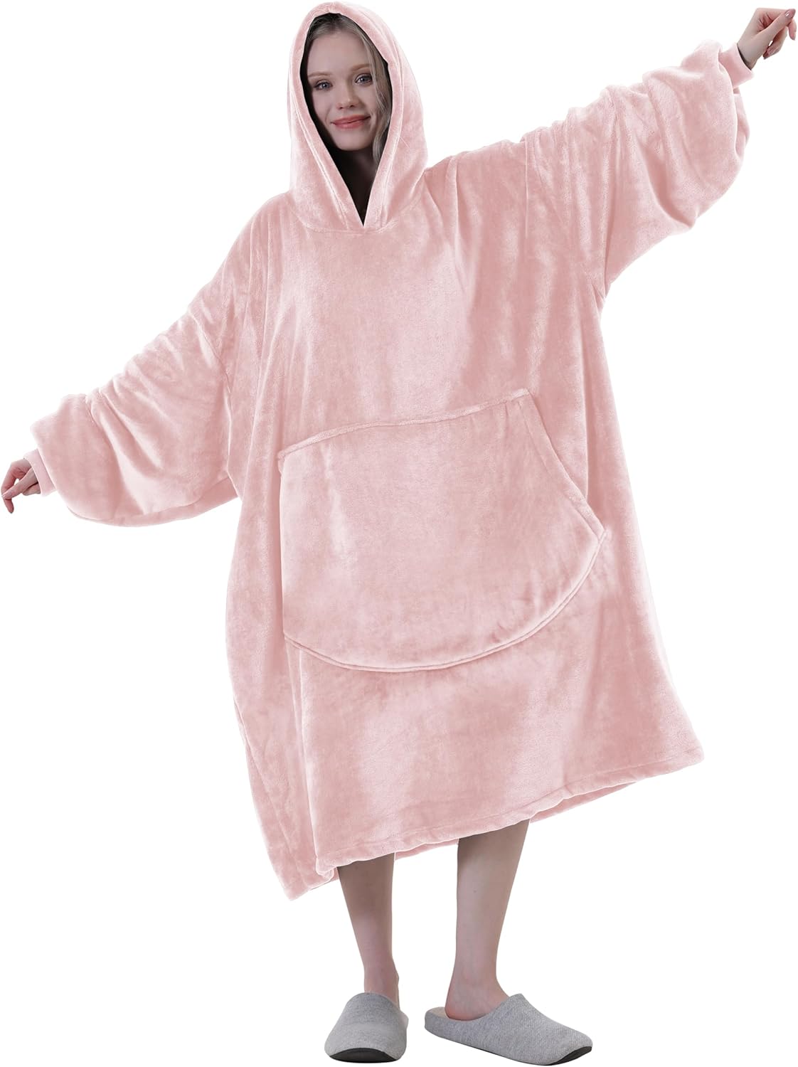 Easy-Going Oversized Flannel Wearable Blanket Hoodie for Adults, One Size Fits A...