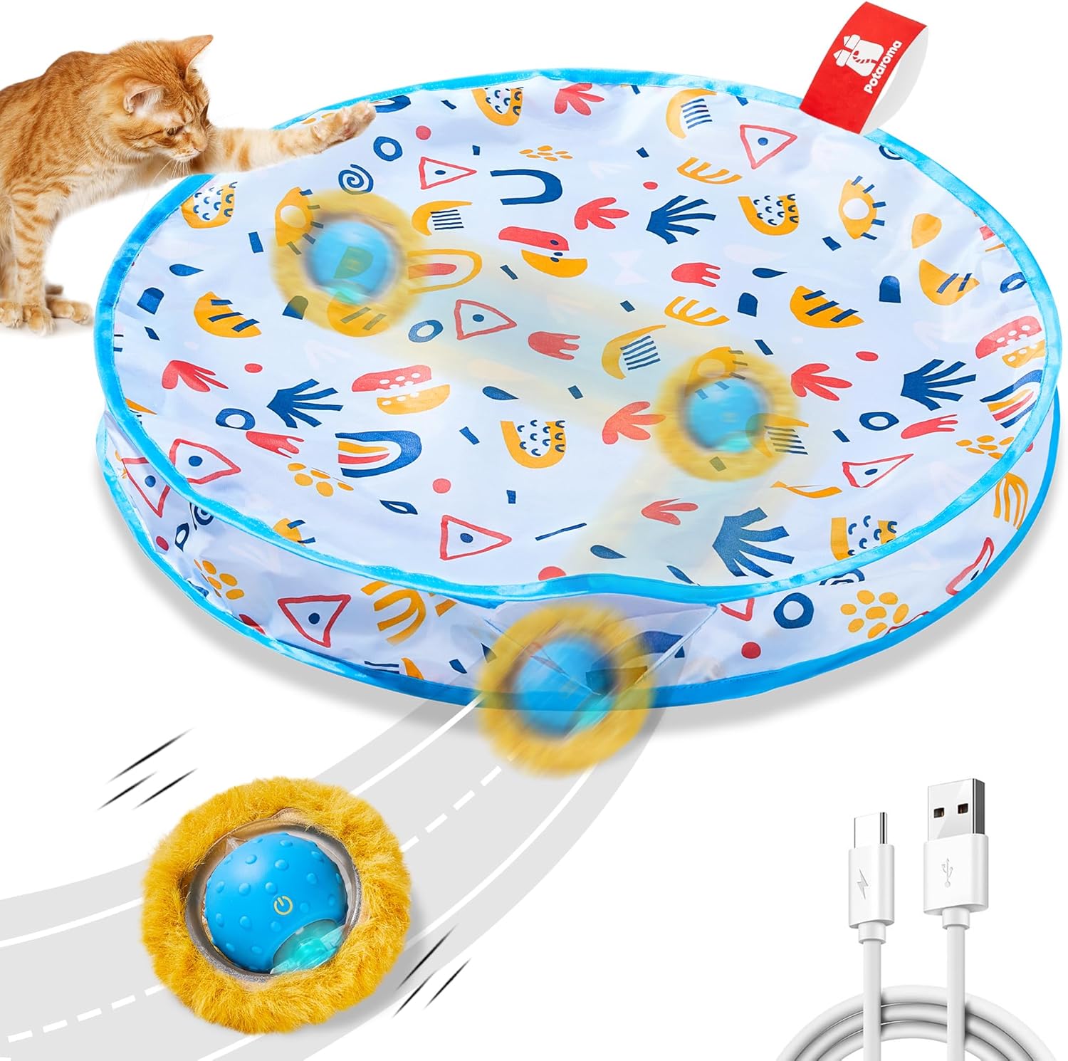 Potaroma Interactive Cat Toys, Fast Rolling Ball in Play Mat, Automatic Motion A...
