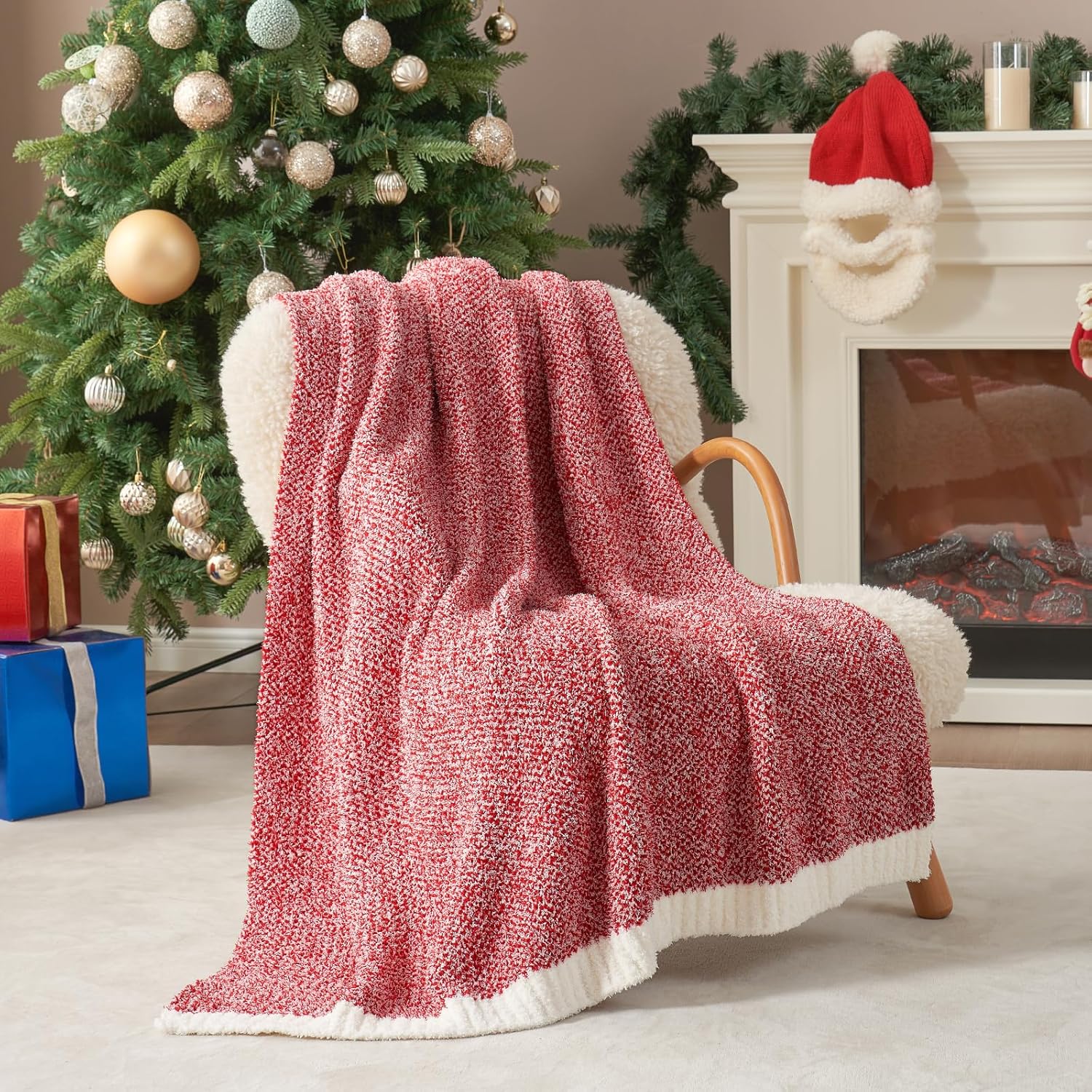 Snuggle Sac Red Throw Blanket for Couch, Super Soft Warm Christmas Red Blankets...