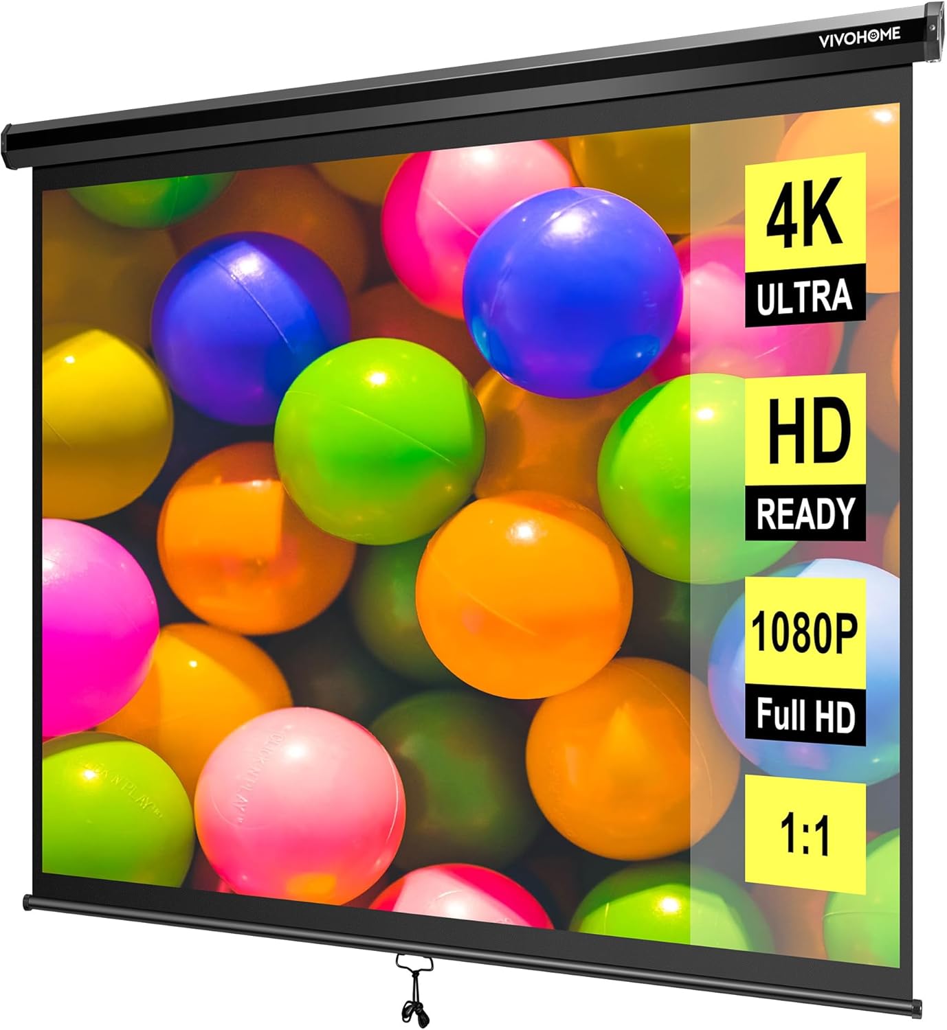 VIVOHOME Projector Screen Pull Down, 1:1 120 Inch Retractable Projection Screen,...
