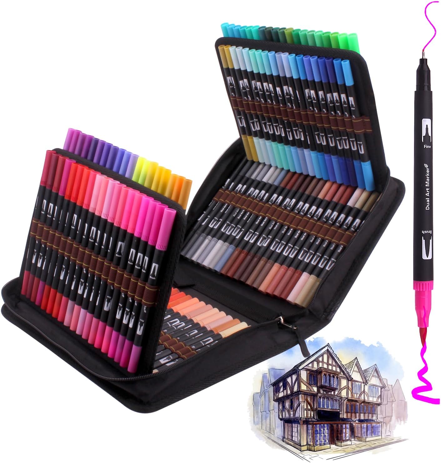 Laconile Colouring Pens,120 Dual Tip Brush Pens Wa...