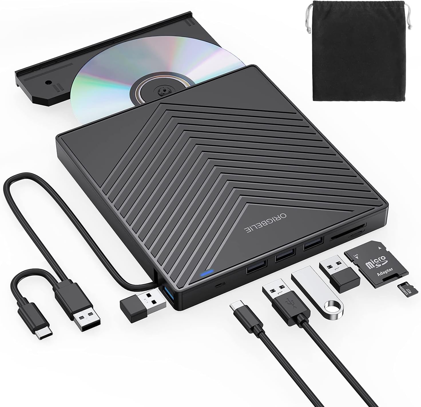 External CD DVD Drive, Ultra Slim CD Burner USB 3.0 with 4 USB Ports and 2 TF/SD...