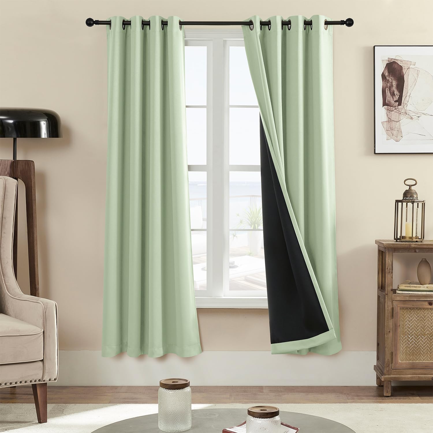 Rutterllow 100% Blackout 340 GSM Curtains 2 Panels, Full Shade 72 Inches Long Co...