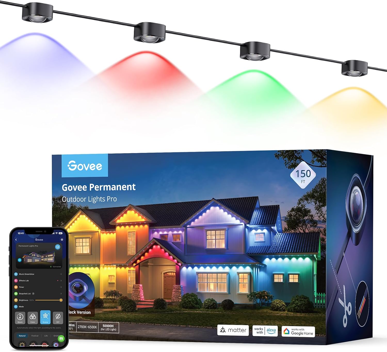 Govee Permanent Outdoor Lights Pro, 150ft with 90 RGBIC LED Lights for Daily and...
