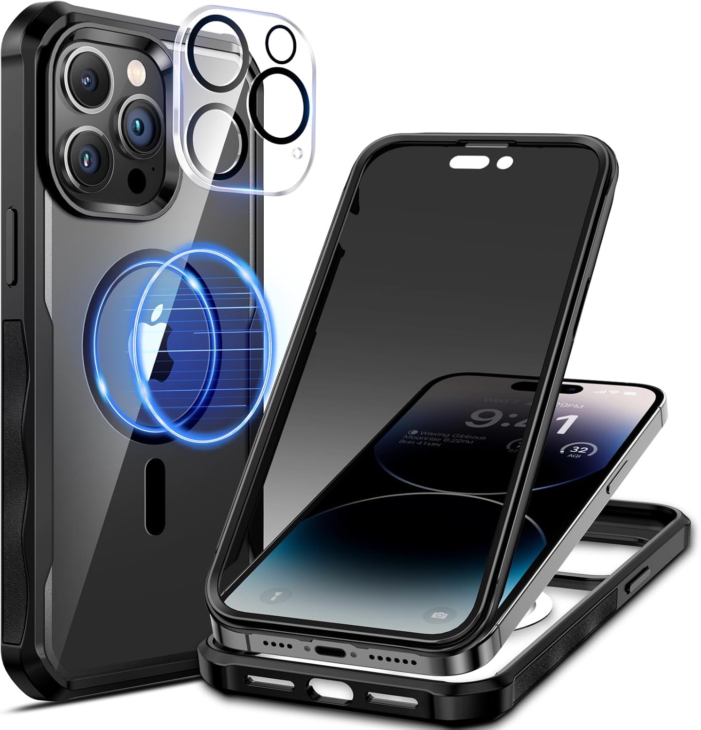 seacosmo Magnetic iPhone 14 Pro Case with Privacy Screen Protector and Camera Le...