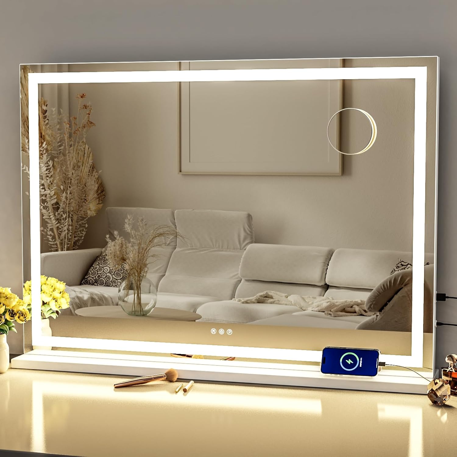 Makeup Vanity Mirror with Lights 32" x 24" Large LED Makeup Mirror, Light up Mir...