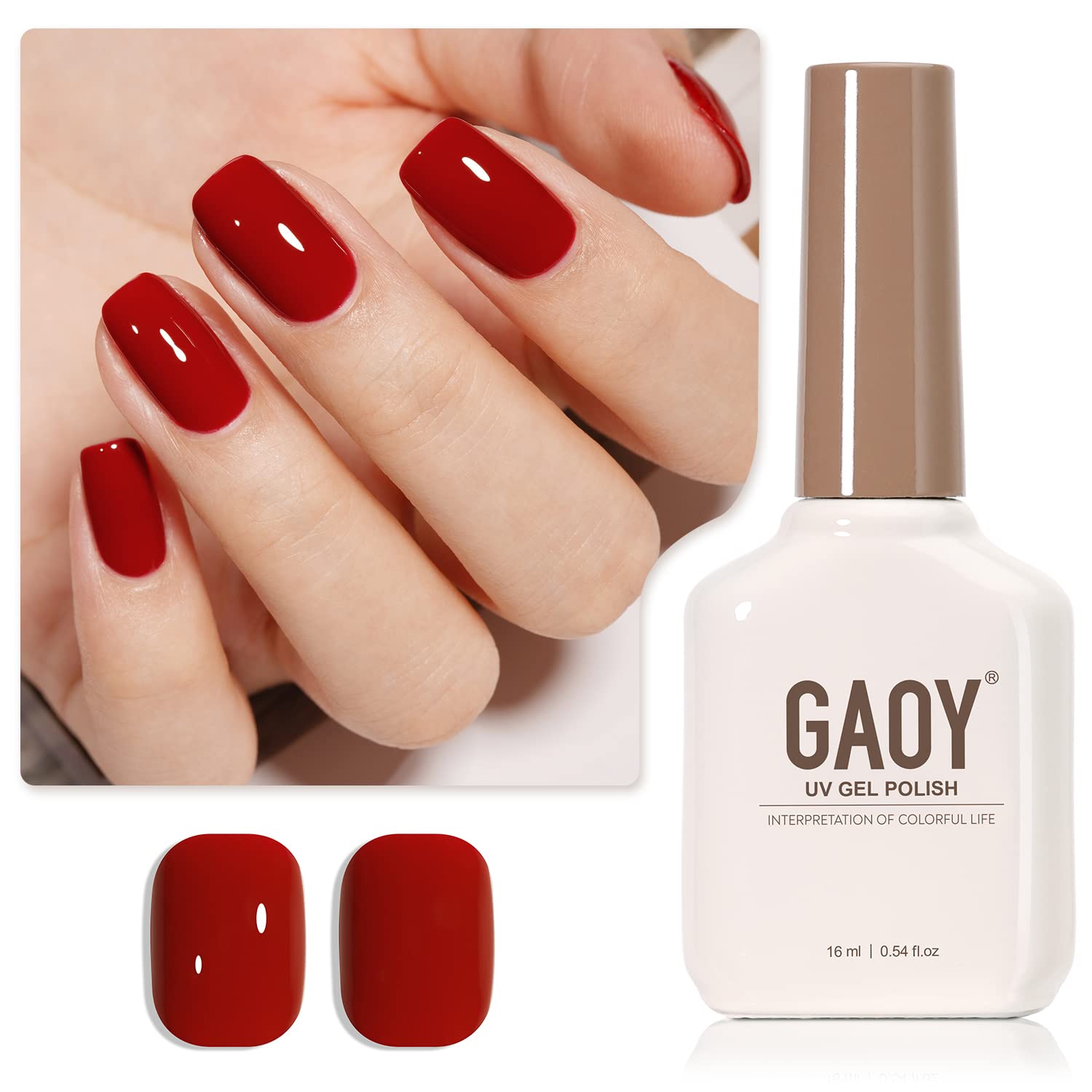 GAOY Ruby Red Gel Nail Polish, 16ml Soak Off UV Light Cure Gel Polish for Nail A...