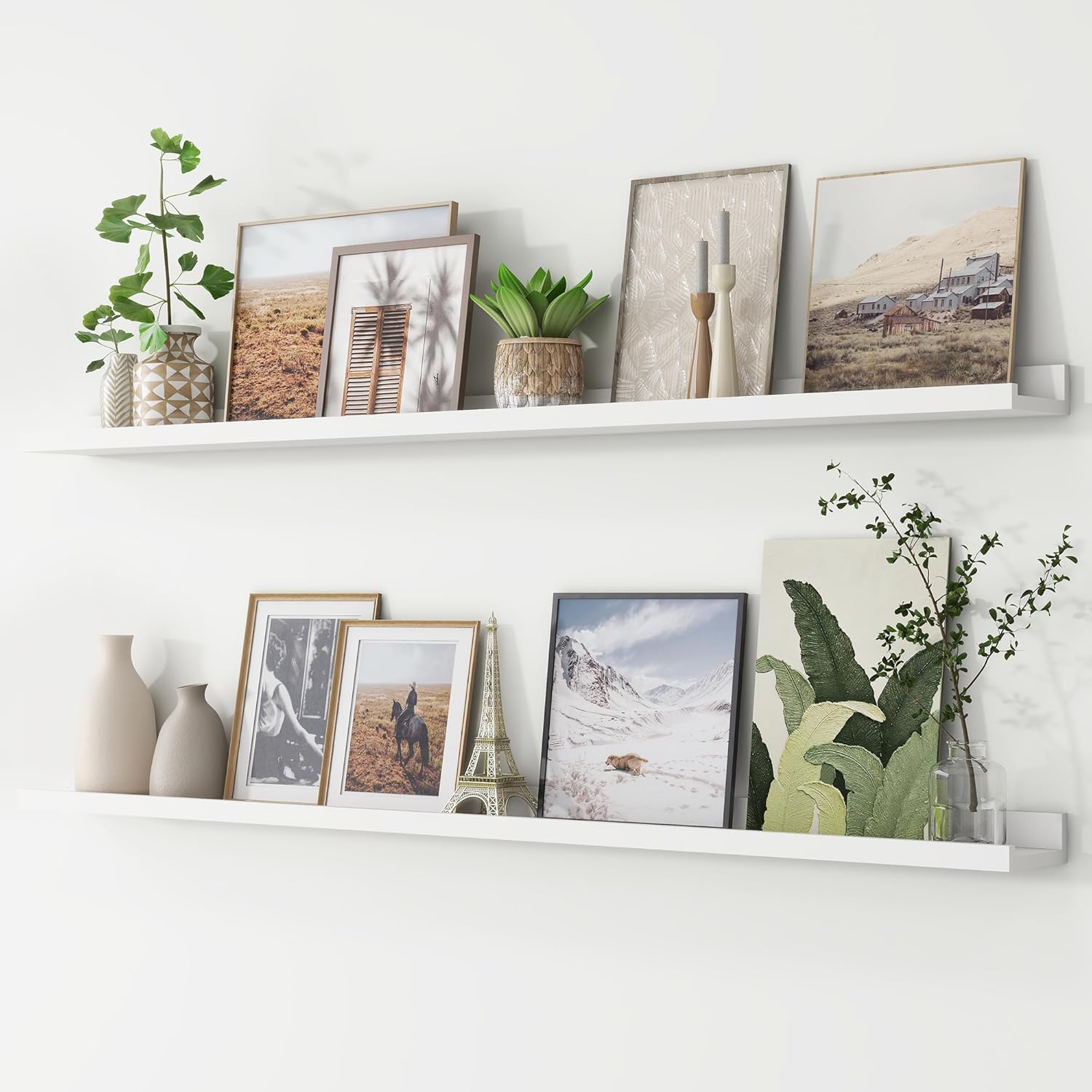 Picture Ledge Shelf, Floating Shelves Set of 2, 56 Inches Long Large Nursery Boo...