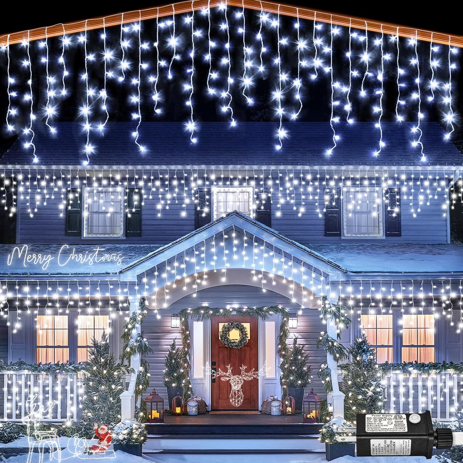 Icicle lights Outdoor - 33ft Christmas Lights with 400LED 75 Drops 8 Modes, Plug...