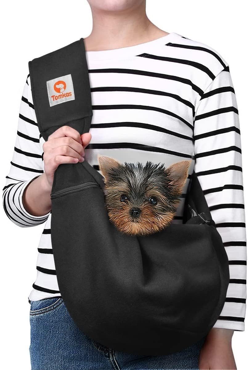 Tomkas Small Dog Sling Carrier - Adjustable Strap & Zip Pocket - Suitable for Pu...