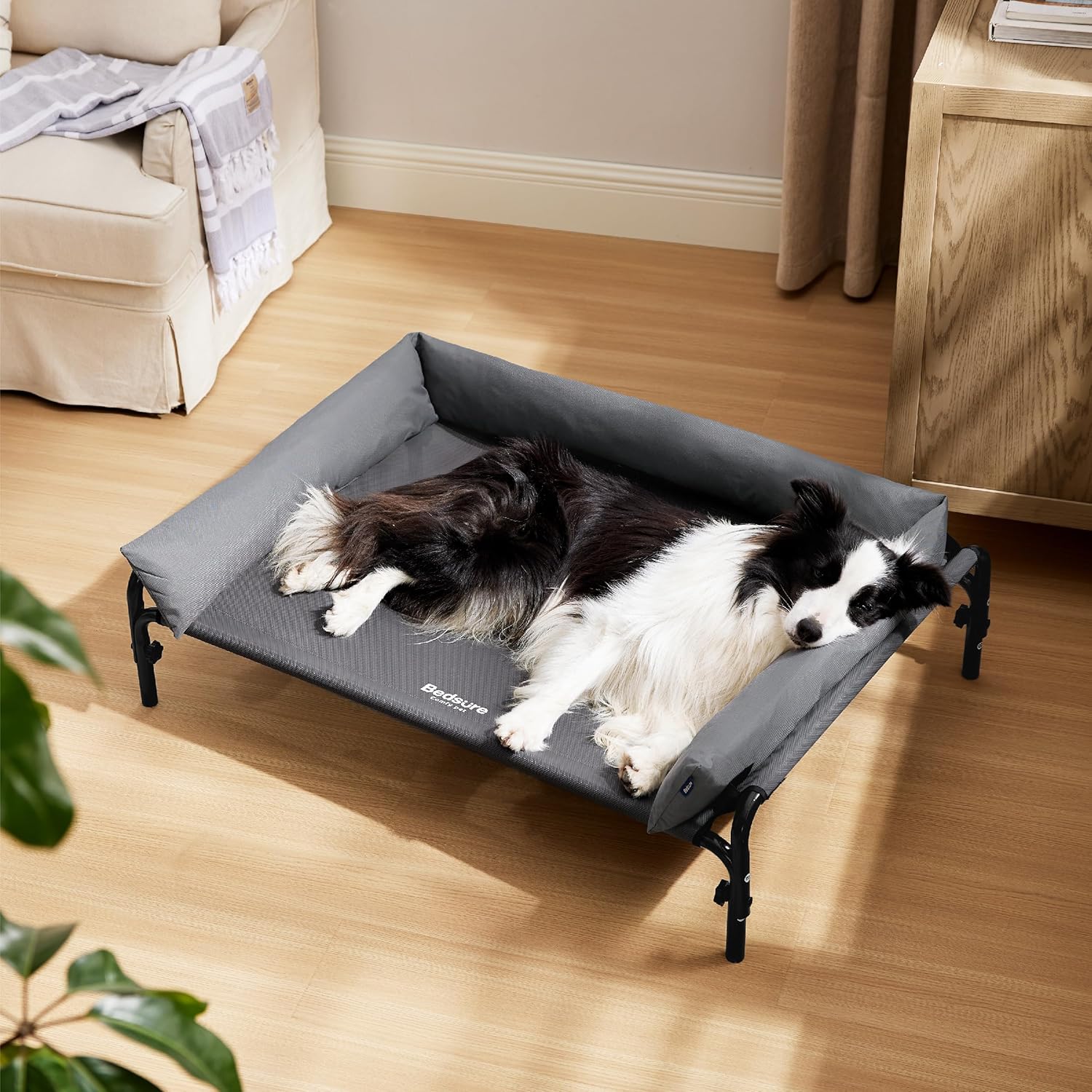 Bedsure XL Elevated Raised Outdoor Dog Bed - Cooling Dog Cot Bed with Bolster fo...