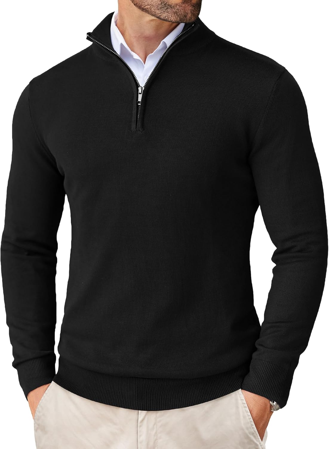 COOFANDY Men's Quarter Zip Up Sweaters Slim Fit Lightweight Mock Neck Pullover C...