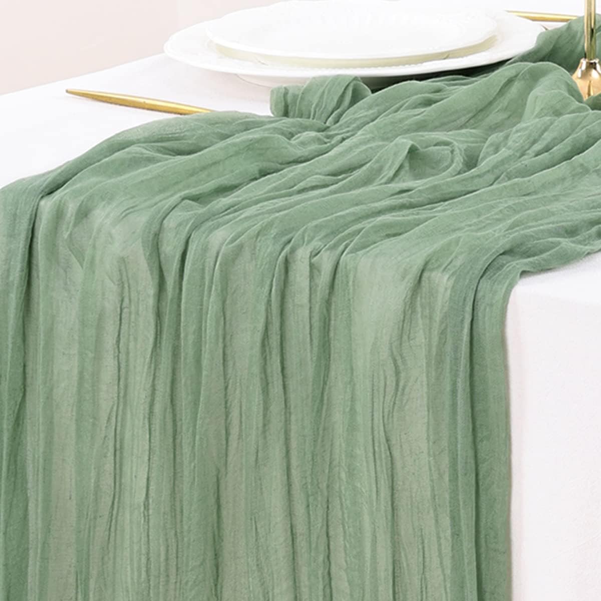 Socomi Fall Thanksgiving Table Runner Cheesecloth Table Runner Sage Green 120 in...