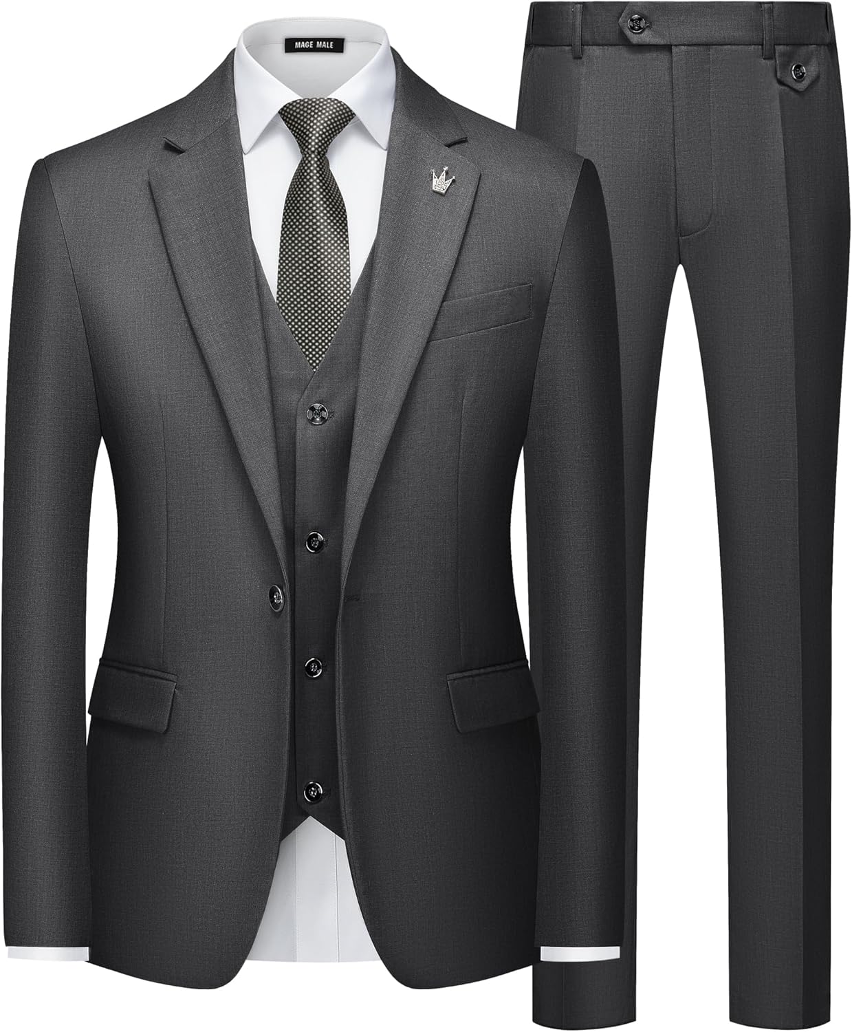 MAGE MALE Mens Suits Slim Fit 3 Piece Tuxedo Suit One Button Solid Prom Wedding...