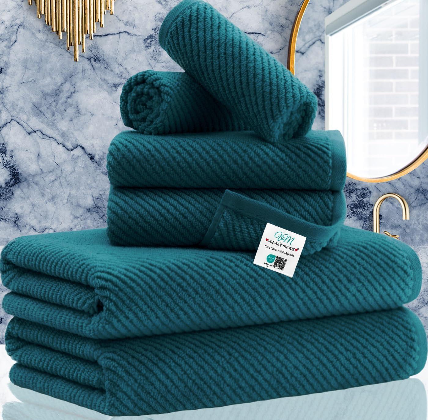 Bathroom Towels, 6 Piece Towel Set - Cotton | Soft | Quick Dry | Thick | Lightwe...
