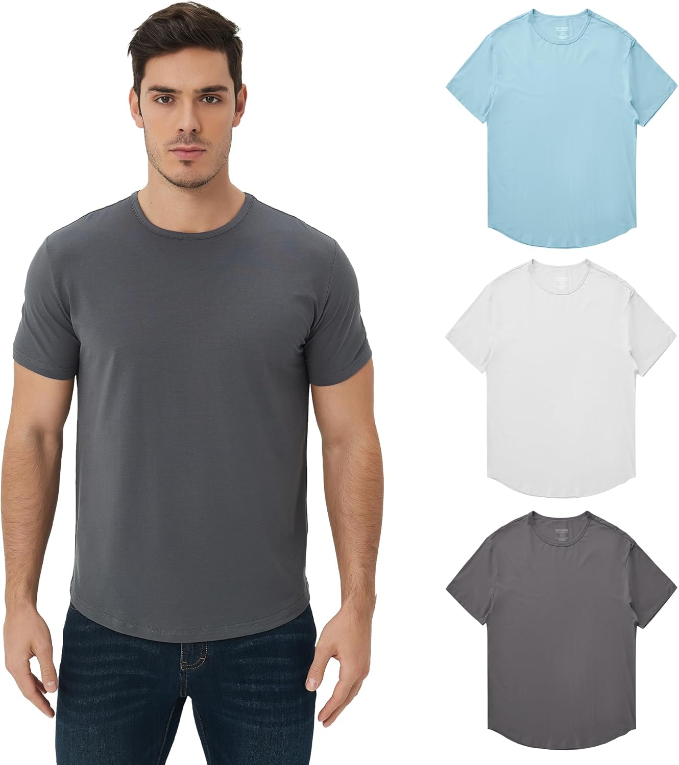 netdraw Men's Ultra Soft Bamboo Viscose T-Shirt Curve Hem Lightweight Cooling Sh...