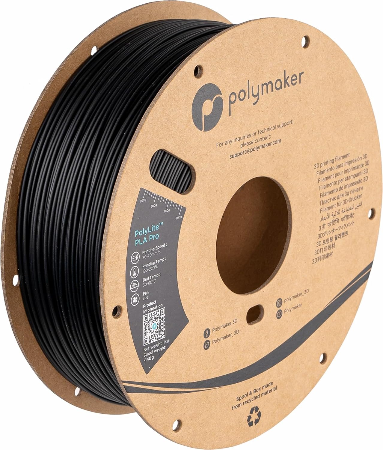 Polymaker PLA PRO Filament 1.75mm, Tough & High Rigidity Black PLA Filament 1.75...