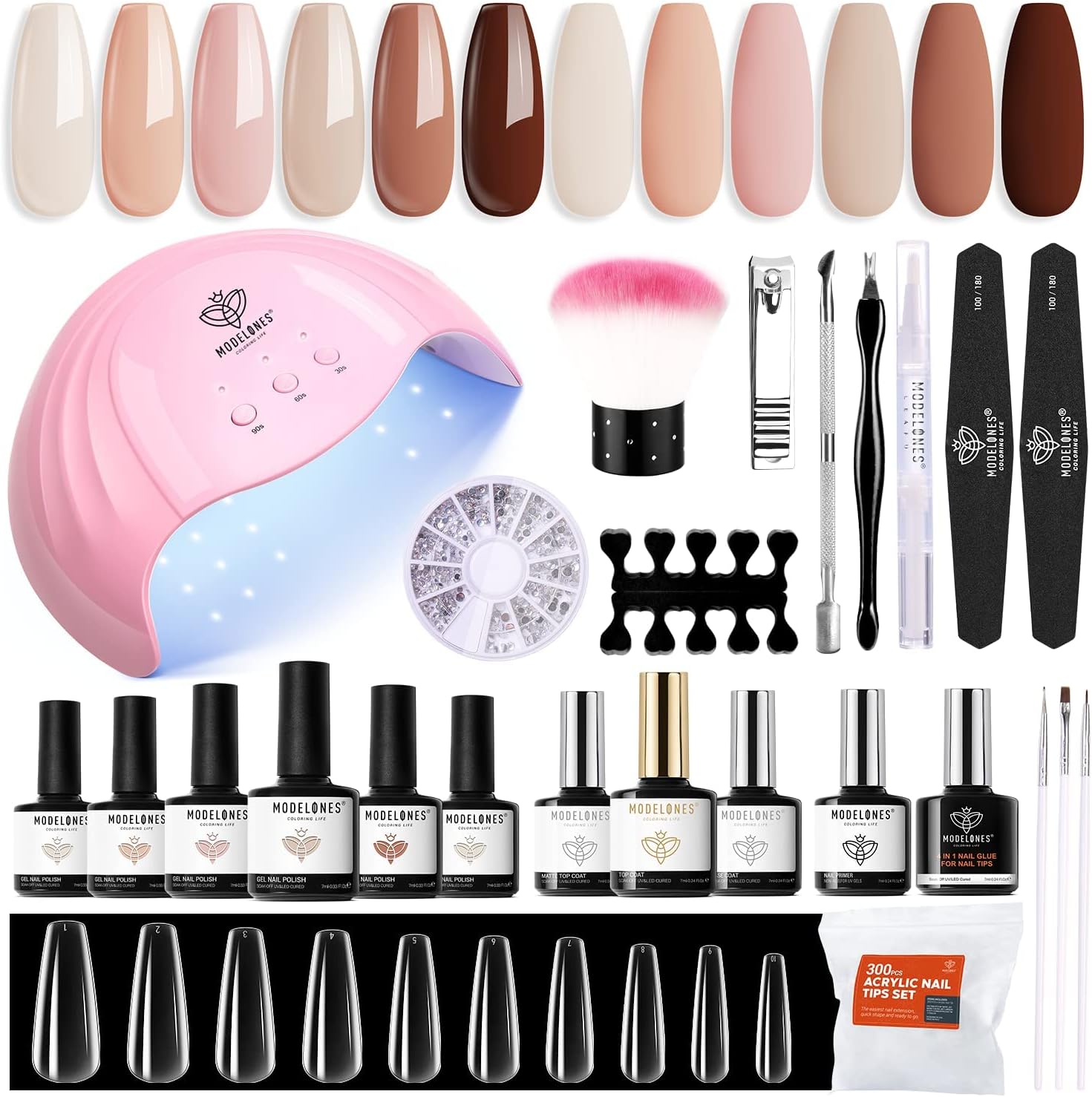 Modelones Gel Nail Kit- Nude Brown Gel Nail Polish Set with Lamp Starter Kit, 26...