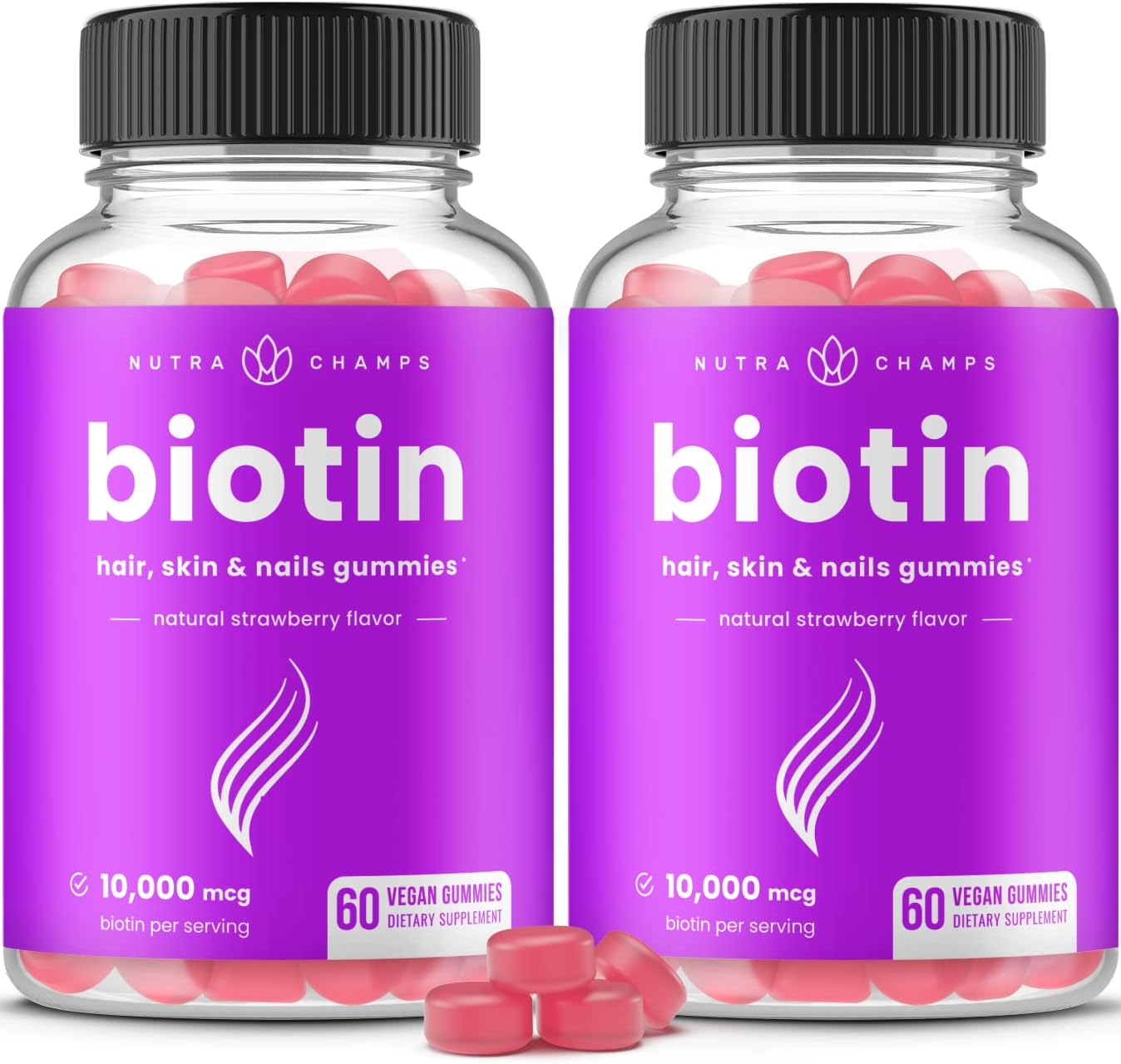 NutraChamps (2 Pack) Biotin Gummies 10,000mcg [High Potency] for Healthy Hair, S...