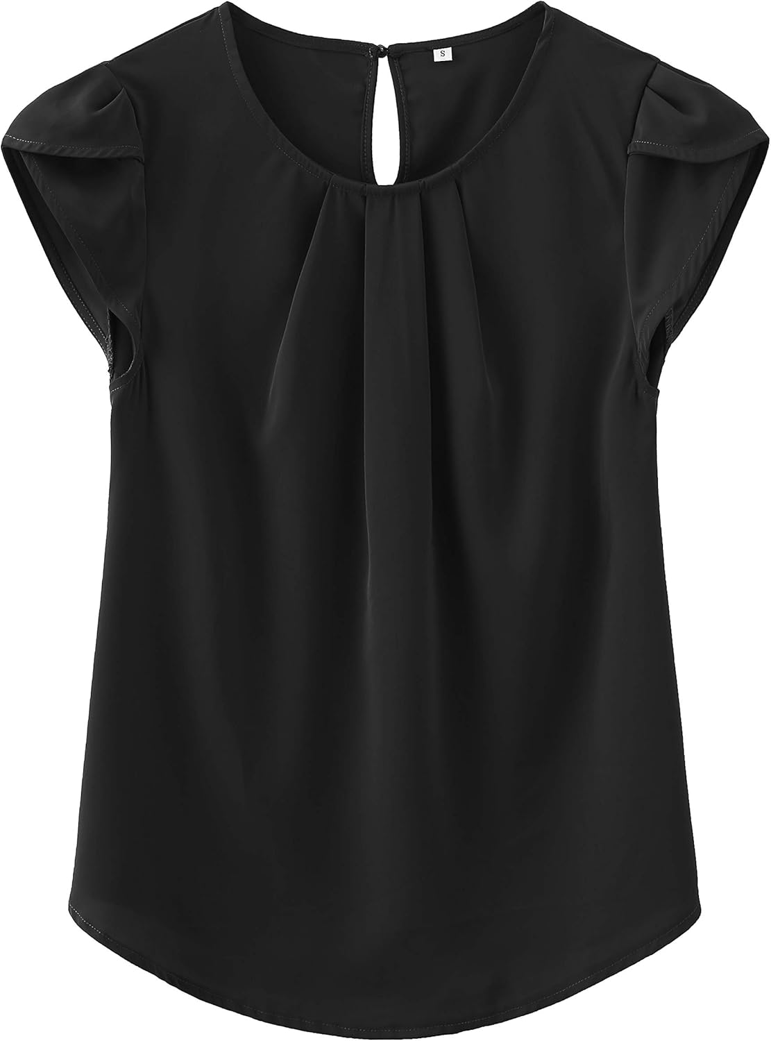 TASAMO Women's Casual Round Neck Basic Pleated Top Cap Sleeve Curved Keyhole Bac...