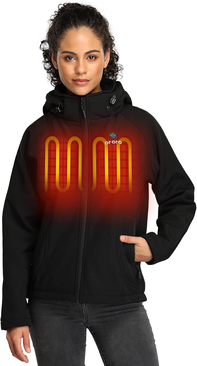 ORORO Women's Slim Fit Heated Jacket with Battery, Heated Coat with Detachable H...