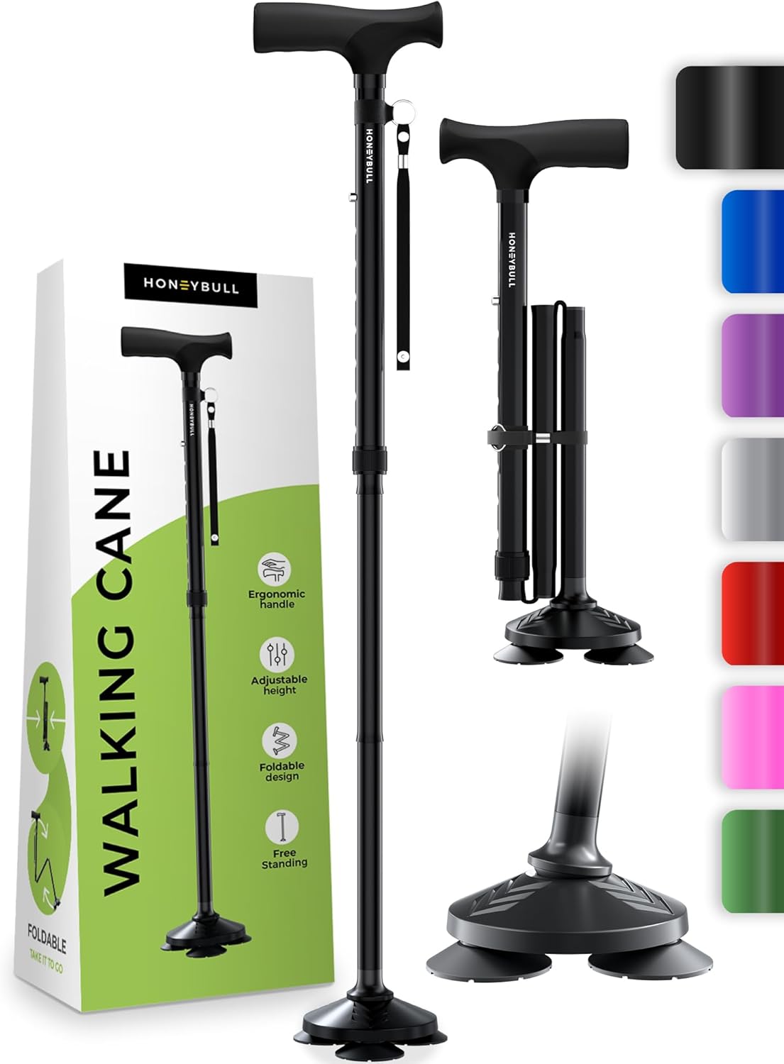 HONEYBULL Walking Cane for Men & Women - Foldable, Adjustable, Collapsible, Free...