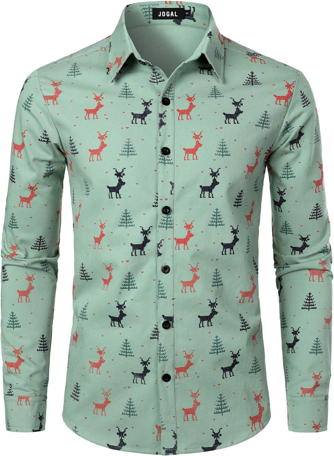 JOGAL Mens Fun Christmas Print Santa Claus Shirts Long Sleeve Button Up Dress Sh...