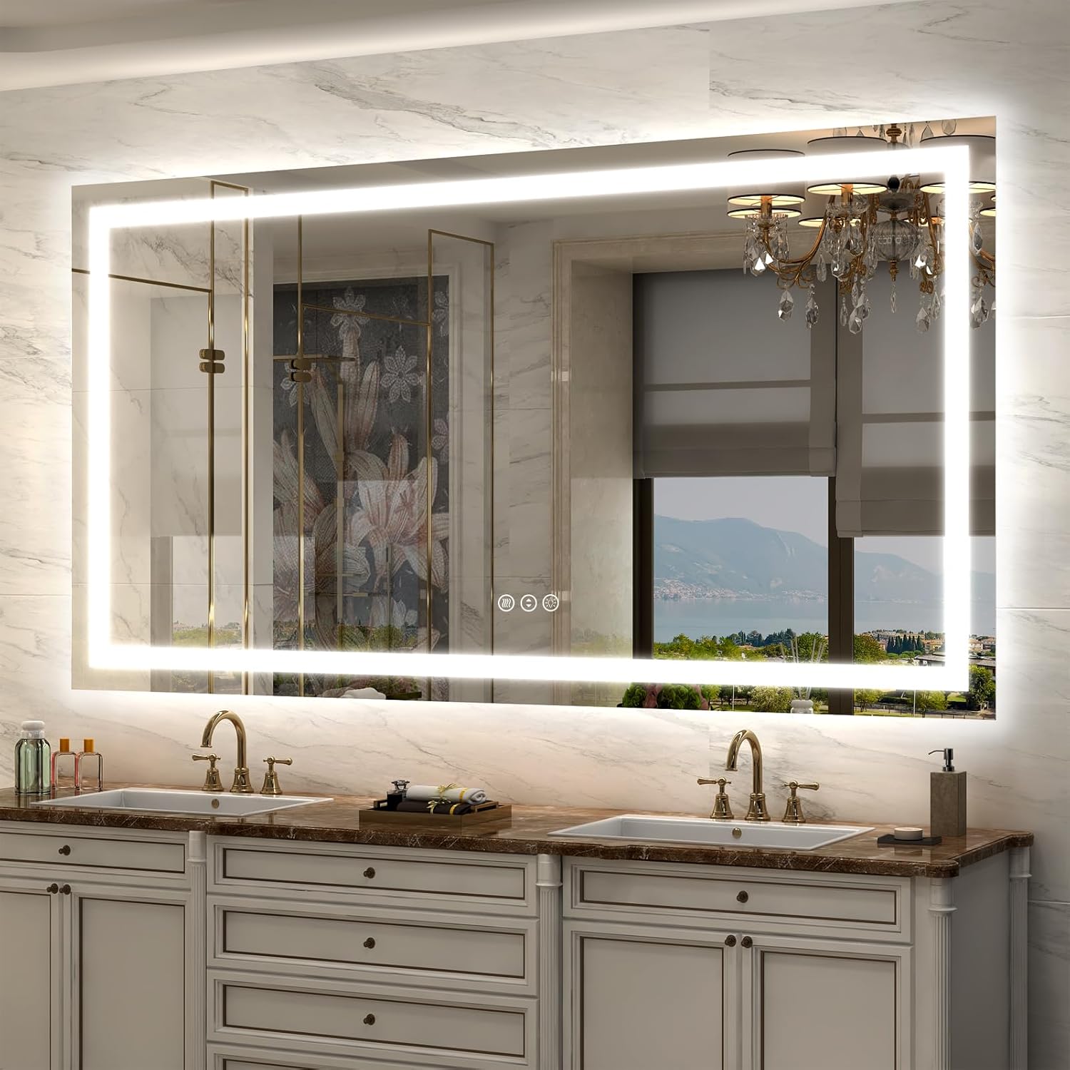 66x36 LED Lighted Mirror for Bathroom Wall Mounted, Dimmable Vanity Mirror with...