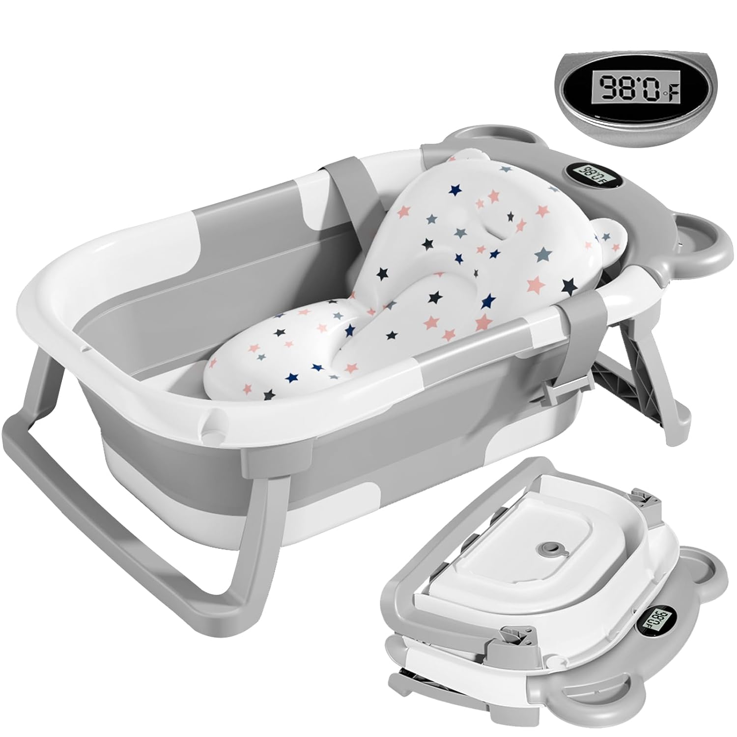 TPN Collapsible Baby Bathtub for Infants to Toddler with Real-time Temp Monitor+...