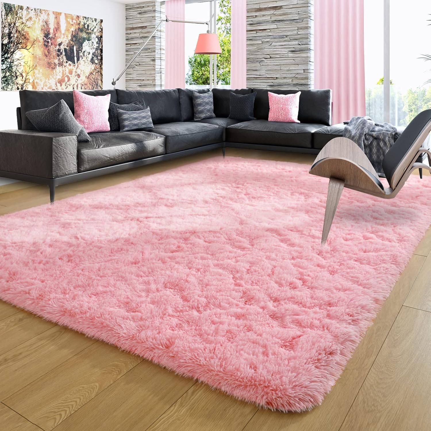 Ompaa Pink 8x10 Feet Large Area Rugs Fluffy Living Room Carpet, Wall to Wall Big...