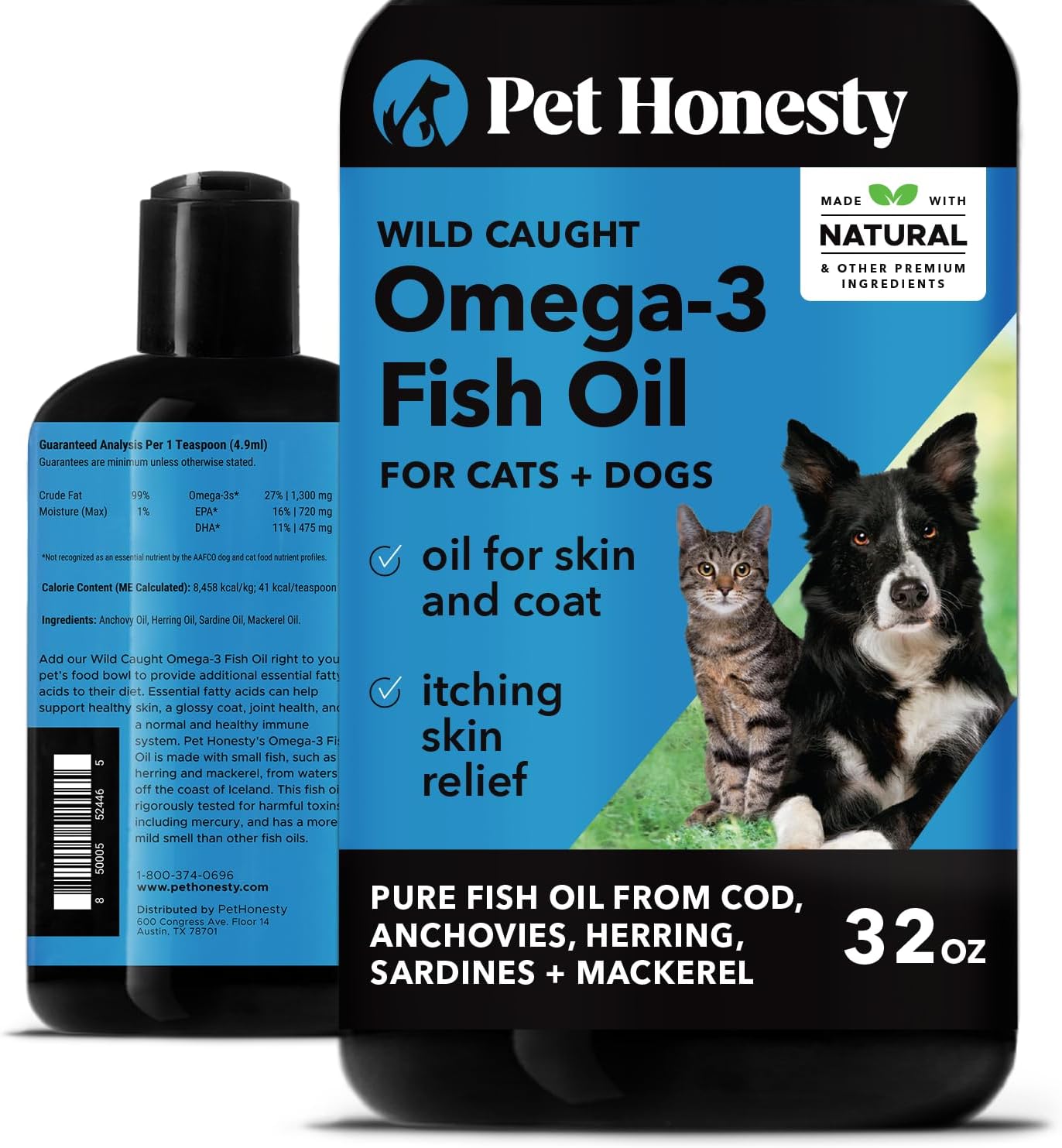 PetHonesty Omega 3 Fish Oil Supplement for Dogs & Cats (32oz), Wild Caught Omega...