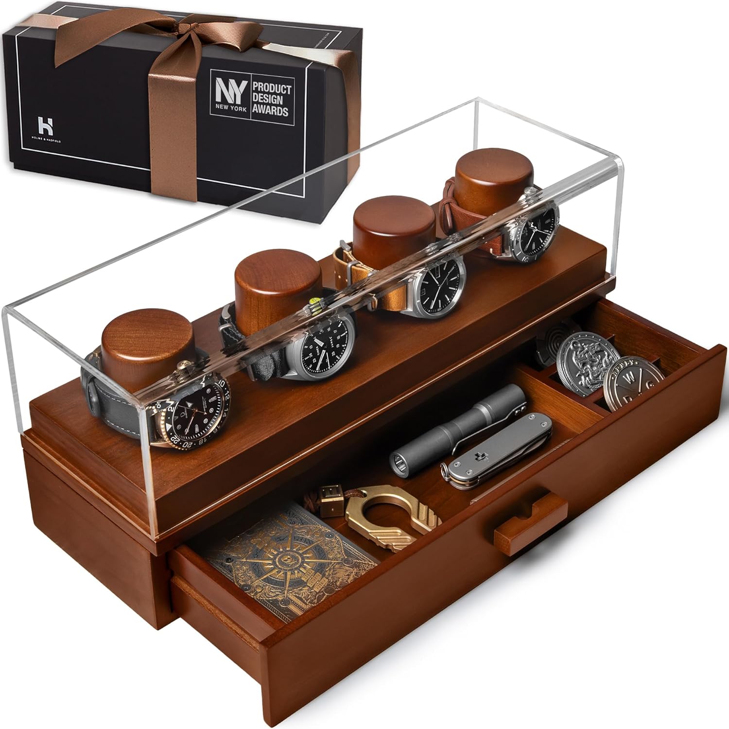 Holme & Hadfield 4-Slot Luxury Watch Box The Watch Deck – Premium Watch Display...