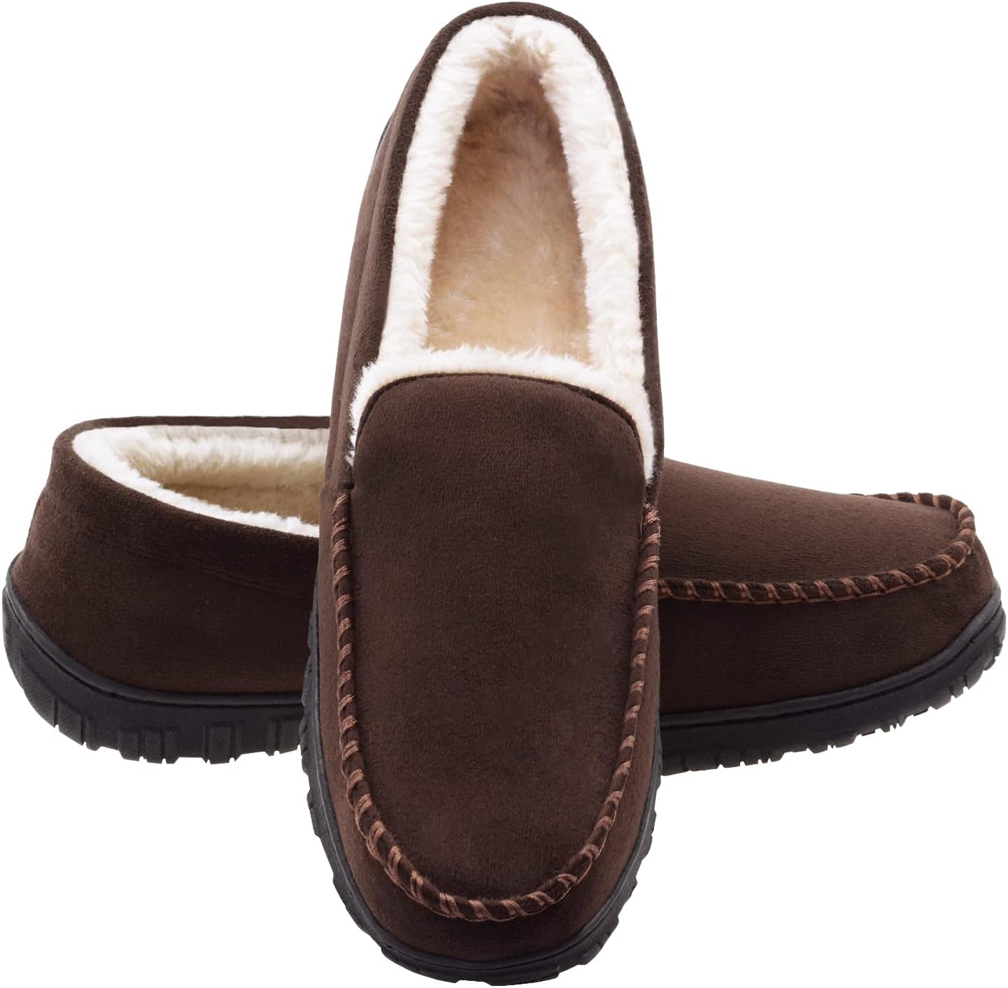 Lulex Moccasins for Men House Slippers Indoor Outdoor Plush Mens Bedroom Shoes w...
