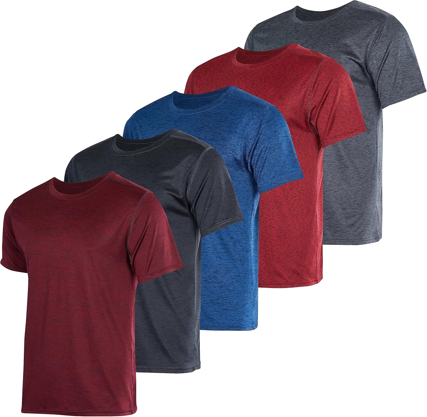 Real Essentials 5 Pack: Men’s Short Sleeve Dry Fit Active Crew Neck T Shirt - At...