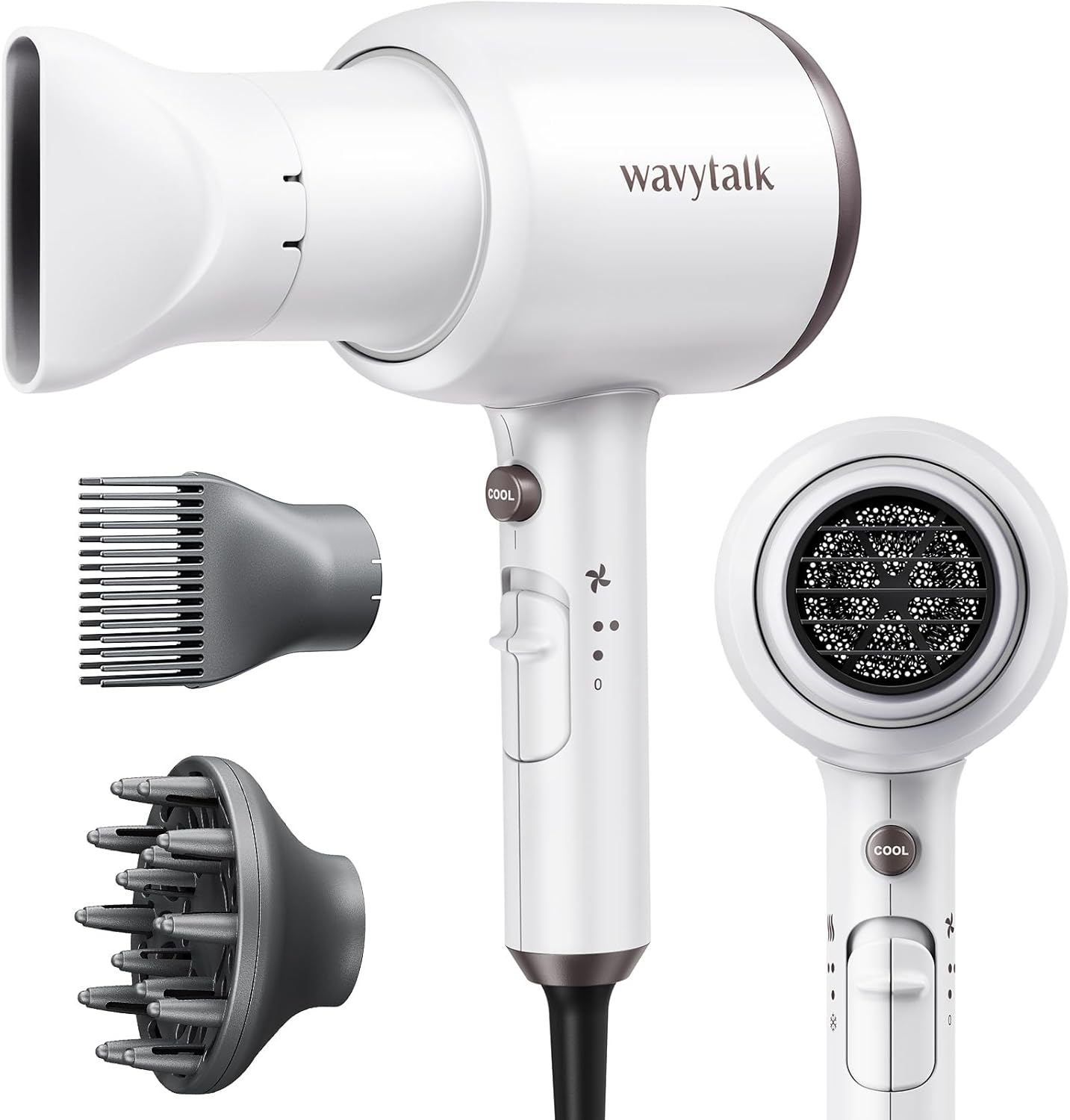 Wavytalk Hair Dryer with Diffuser and Concentrator Professional 1875 Watt Negati...