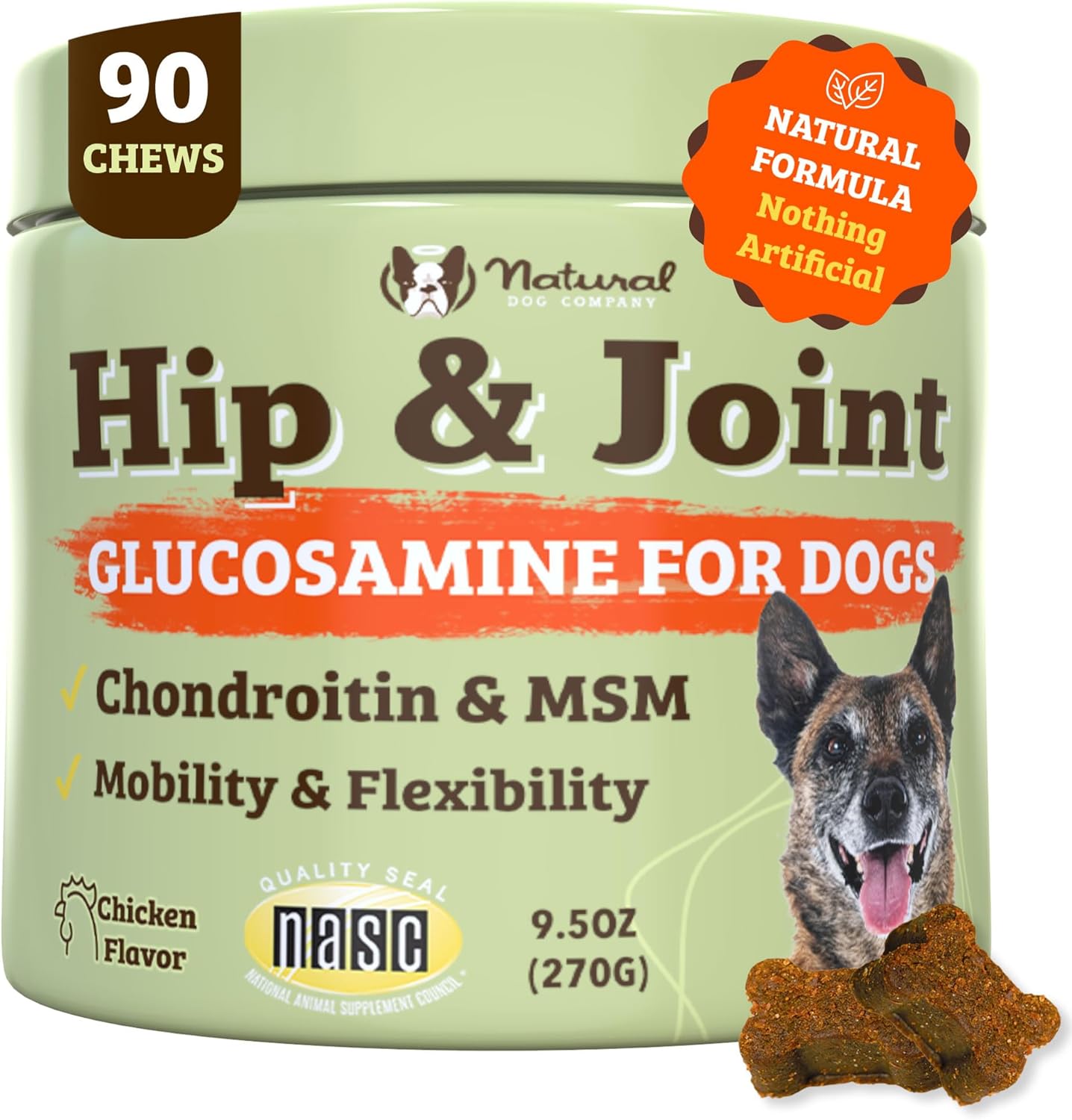 Natural Dog Company Hip & Joint Chews, Chicken Liver & Turmeric Flavor, with Glu...