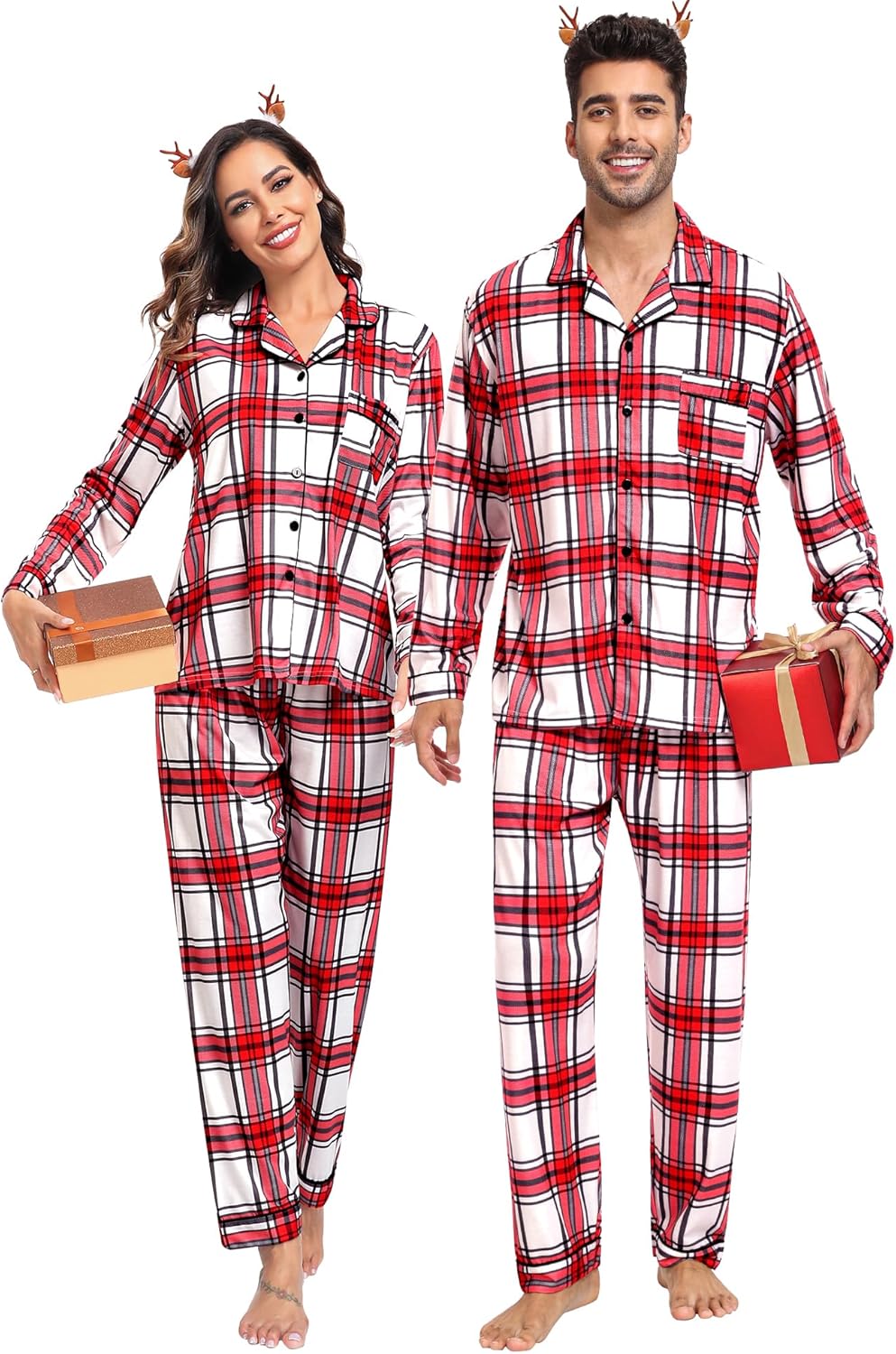 SWOMOG Couples Christmas Pajamas Set Women & Men Long Sleeve Pj Set Party Holida...
