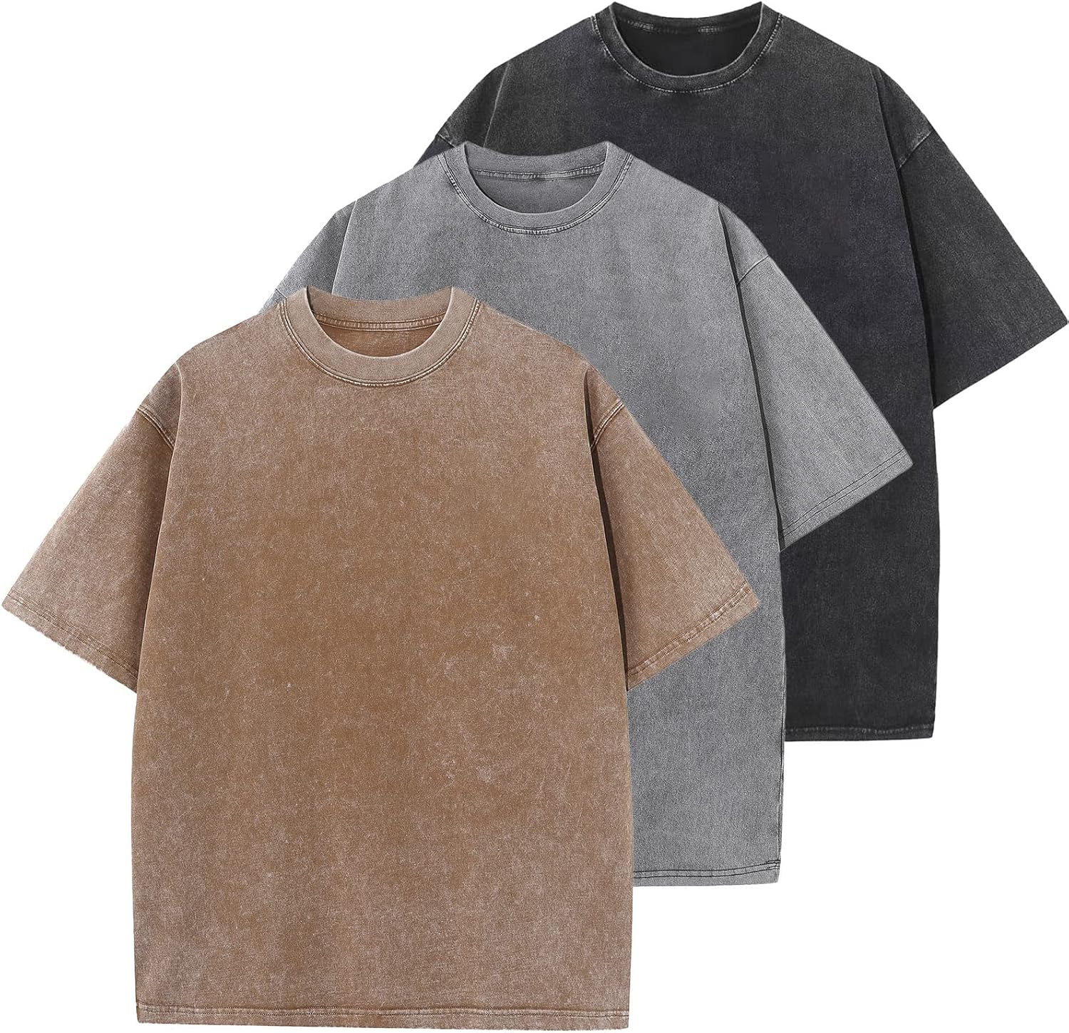 Men's Cotton T-Shirts Oversized Unisex Short Sleeves Casual Loose Wash Solid Bas...