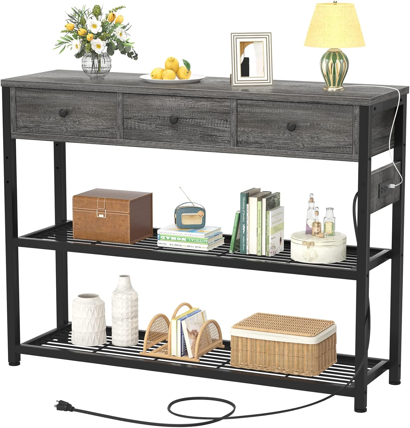 Ecoprsio 47'' Entryway Table with Outlets and USB Ports, Console Table with 3 Dr...