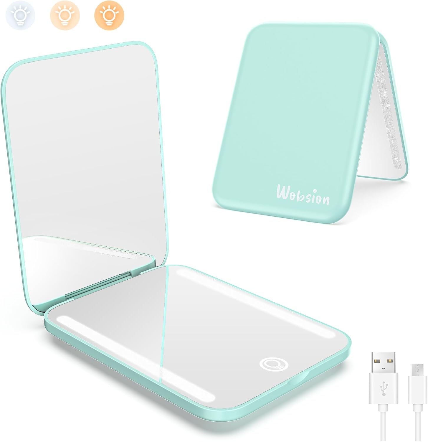 wobsion Compact Mirror with Light Rechargeable, 1x/3x Magnifying Led Travel Make...