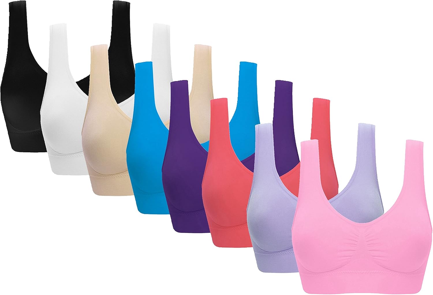 Vermilion Bird Women's 3 Pack Seamless Comfortable Sports Bra with Removable Pad...