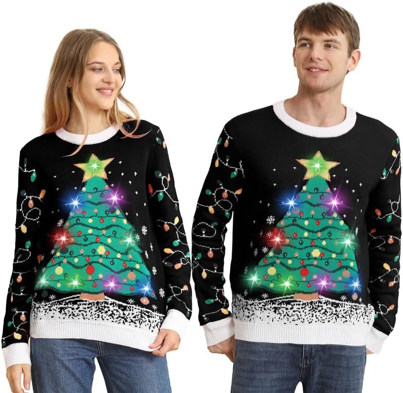 DDKJ Christmas Jumpers for Women Men UK,Light Up Christmas Jumper,Unisex Funny C...