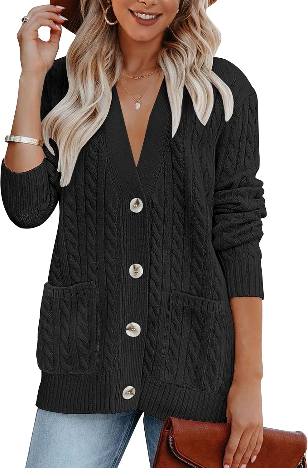 MEROKEETY Women's 2024 Long Sleeve Cable Knit Button Cardigan Sweater Open Front...