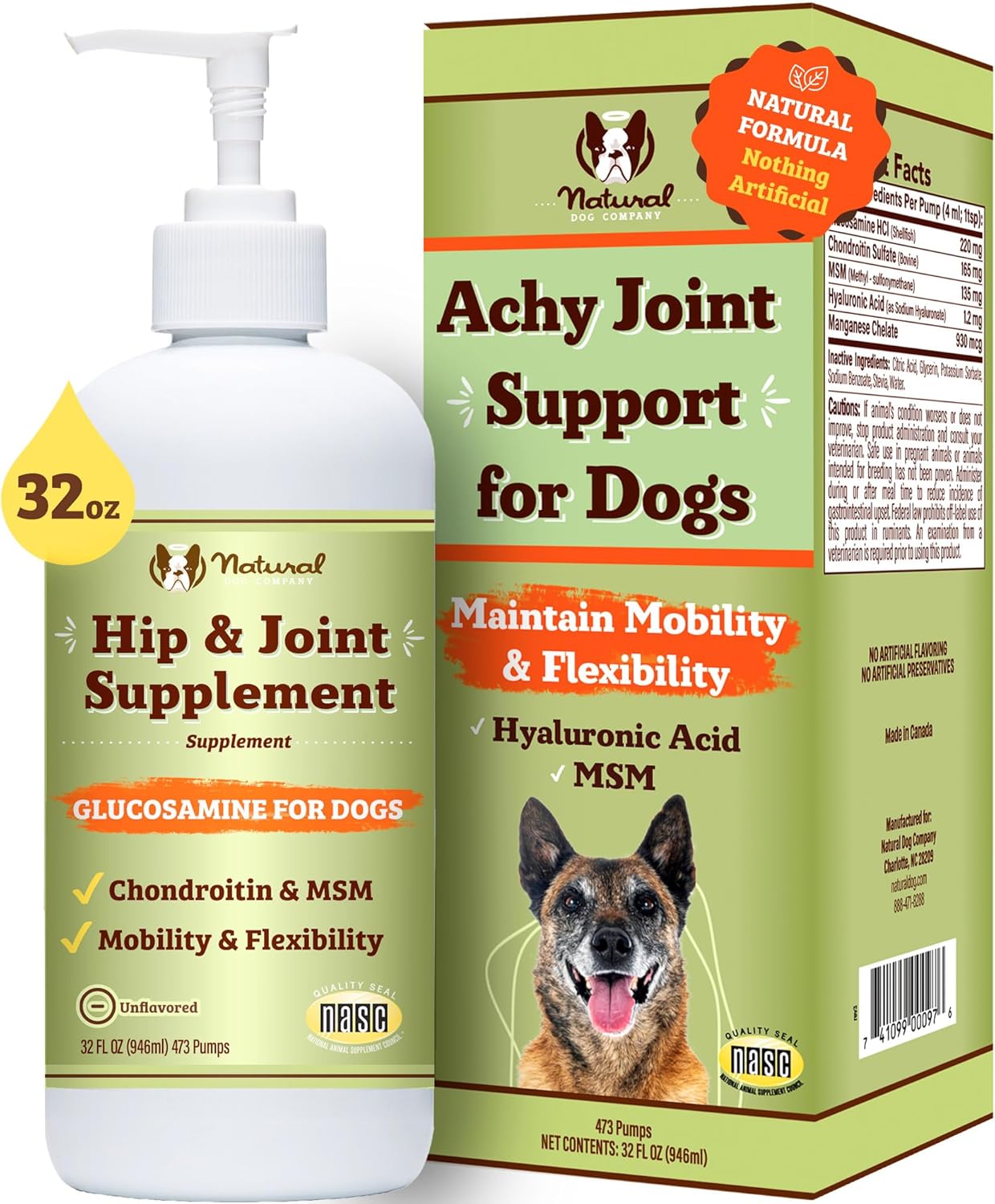 Natural Dog Company Liquid Glucosamine Hip & Joint Oil for Dogs, 32 oz, Extra St...