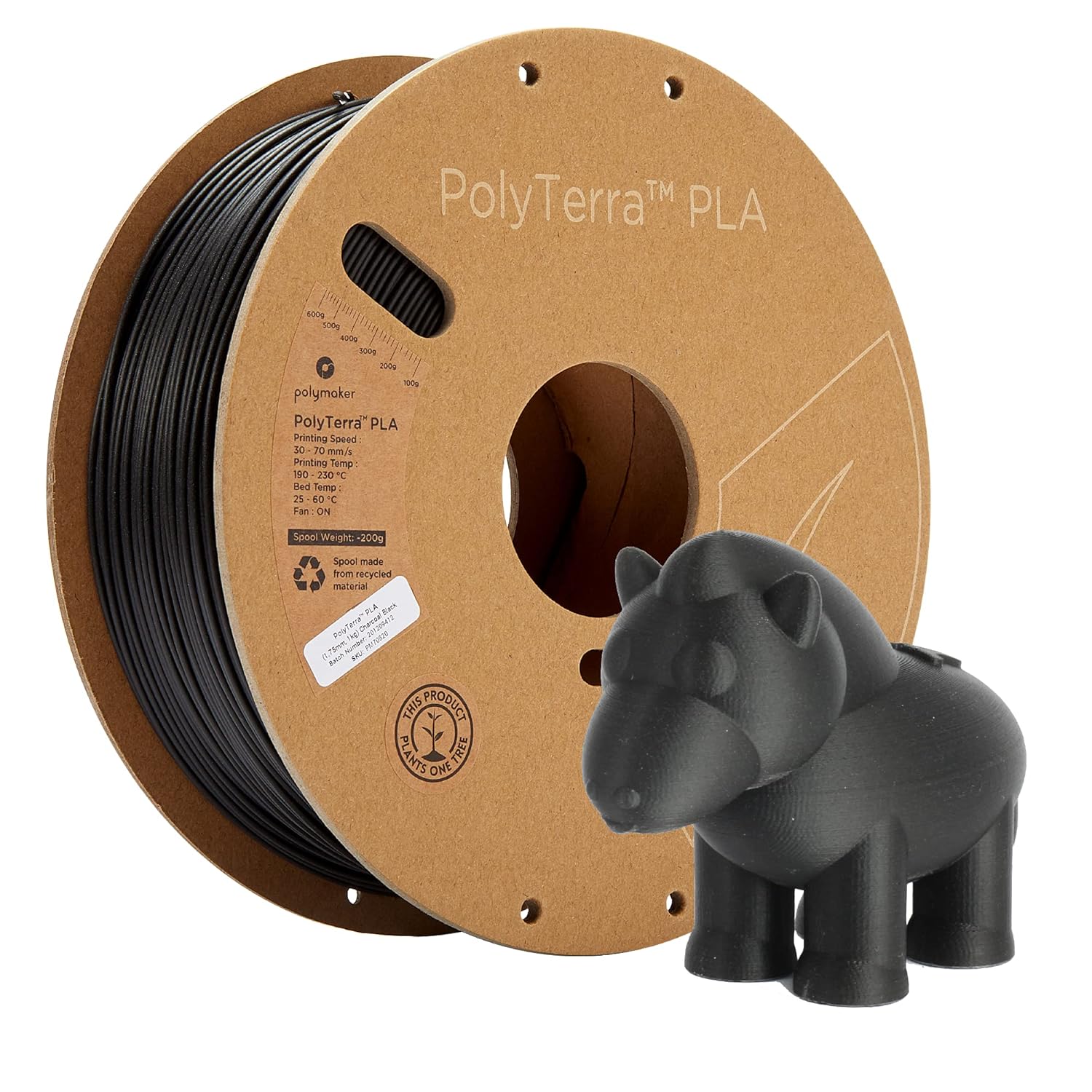 Polymaker Matte PLA Filament Charcoal Black 1.75mm 1kg 3D Printing Filament, Pol...