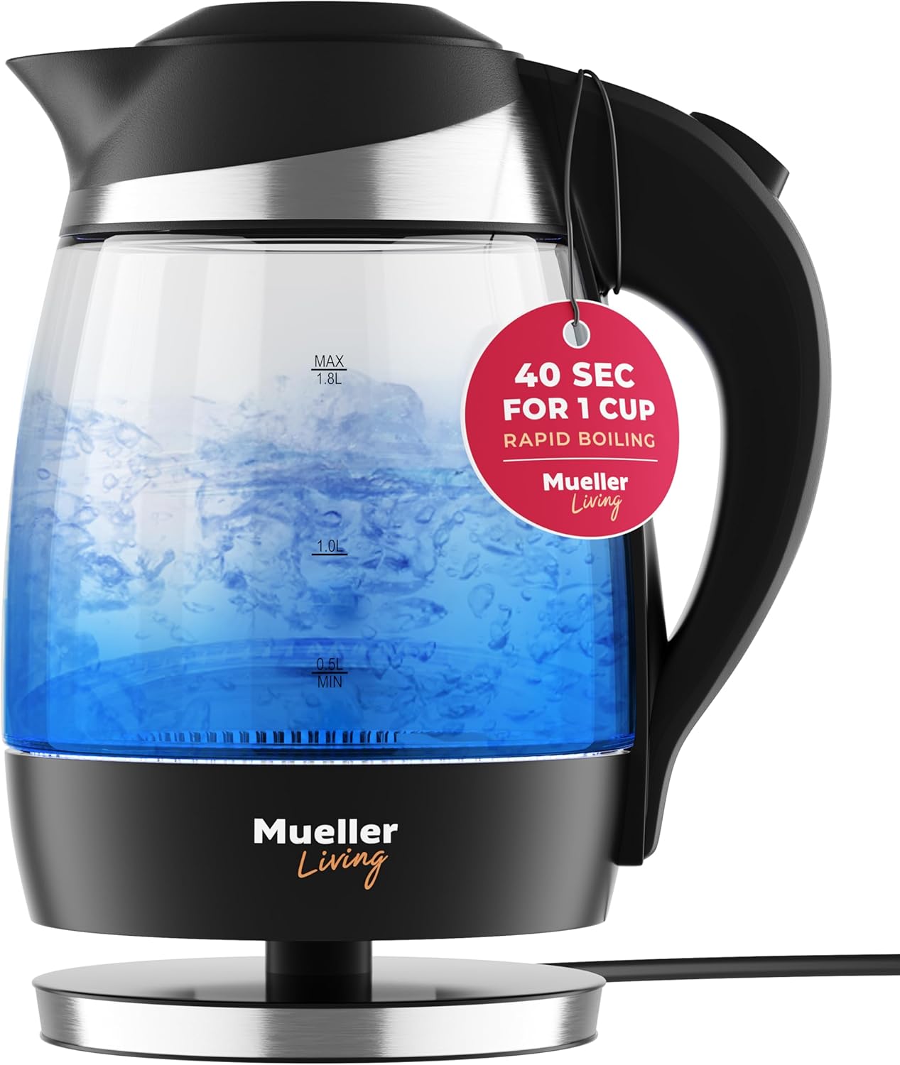 Mueller Living Electric Kettle, Electric Tea Kettle for Boiling Water, 1500W Spe...