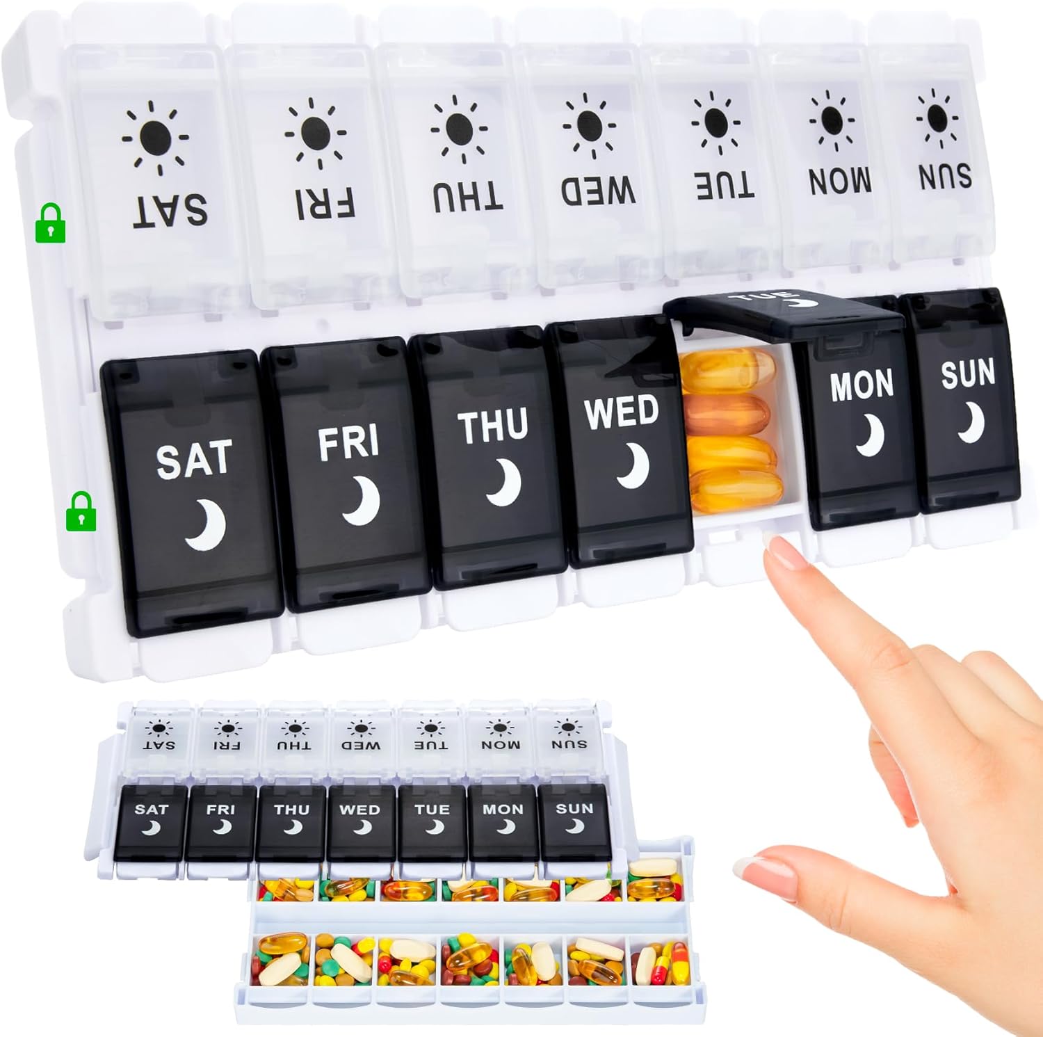 7 Day Pill Organiser 2 Times A Day, Weekly Pill Box Organiser Easy Fill & Push B...