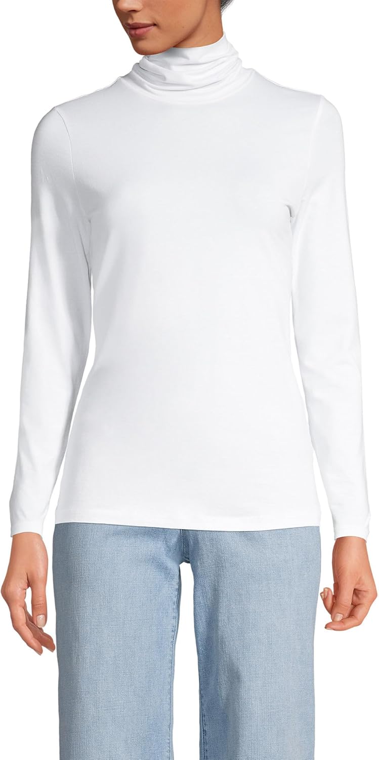Lands' End Women's Lightweight Jersey Skimming Long Sleeve Turtleneck X-Large Wh...